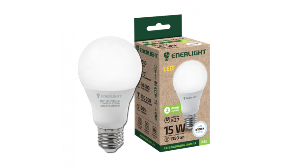 Лампа світлодіодна  ENERLIGHT А65 15Вт 4100К Е27 *1/10/100*(028)