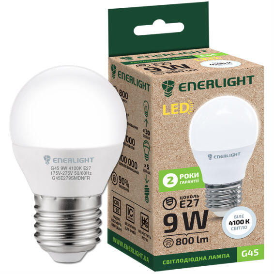 Лампа світлодіодна  ENERLIGHT G45 9Вт 4100К Е27 *1/10/100*(625)